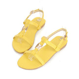 Sale Promotion Size US 4 Women's Sandals Summer Ankle Strap Beach Flats Ladies Sequined Yellow Shoes V-06