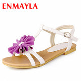 ENMAYER  Fashion  Flat Sandals For Women Casual Dress Sexy Appliques Fashion Ankle Strap Bohemia Sandals Shoes