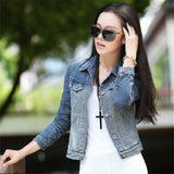 2016 New Spring Denim Jacket Women Fashion Boyfriend Style Washed Full Sleeve Turn-Down Collar Slim Jeans Coat Chaquetas Mujer